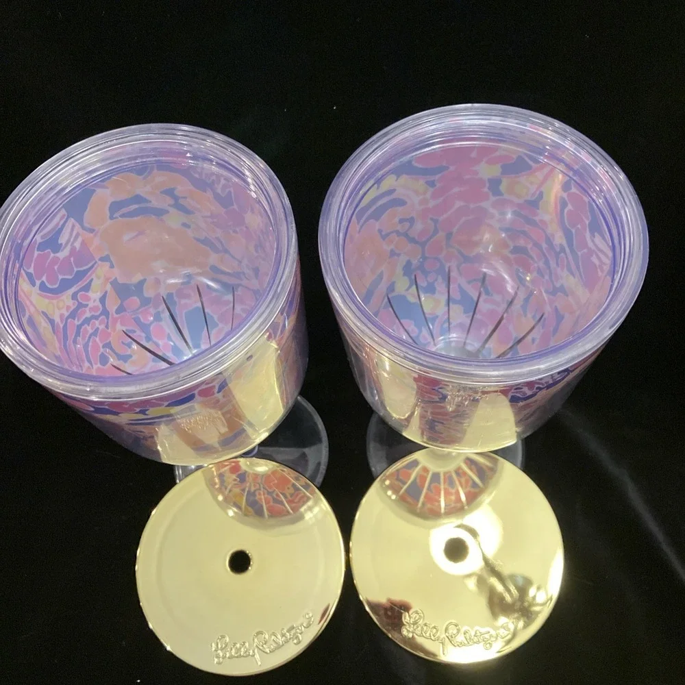Lilly Pulitzer Sip Sip Cup Catch & Release Acrylic Beach Pool Wine Glass Set (2)